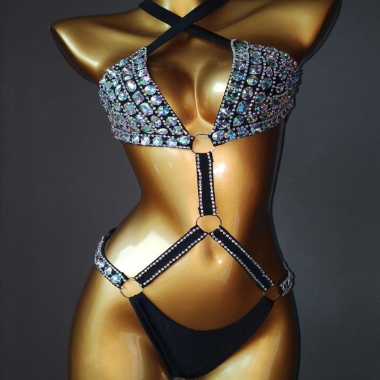 Muschibitch Diamond Bikini, Luxus Strass Bikini Swimwear, sexy Glitzer Bademode