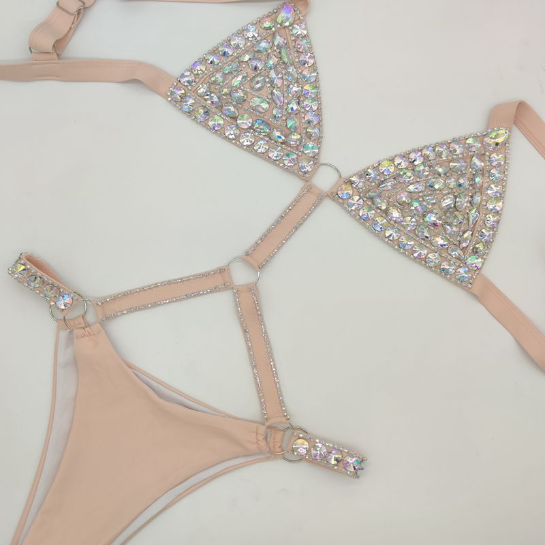 Muschibitch Diamond Bikini, Luxus Strass Bikini Swimwear, sexy Glitzer Bademode