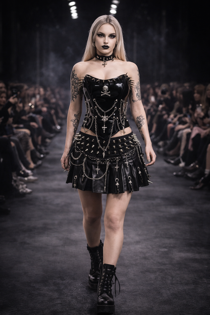 Punkgräfin Bustier Top – Gothic Punk Y2K Skull Tank Velvet Violence