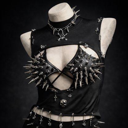 Punkgräfin Y2K Gothic Spike Top Damen – Handmade Fetish Clubwear