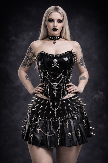 Punkgräfin Bustier Top – Gothic Punk Y2K Skull Tank Velvet Violence