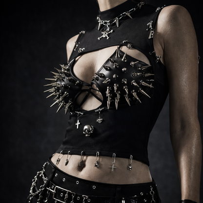 Punkgräfin Y2K Gothic Spike Top Damen – Handmade Fetish Clubwear