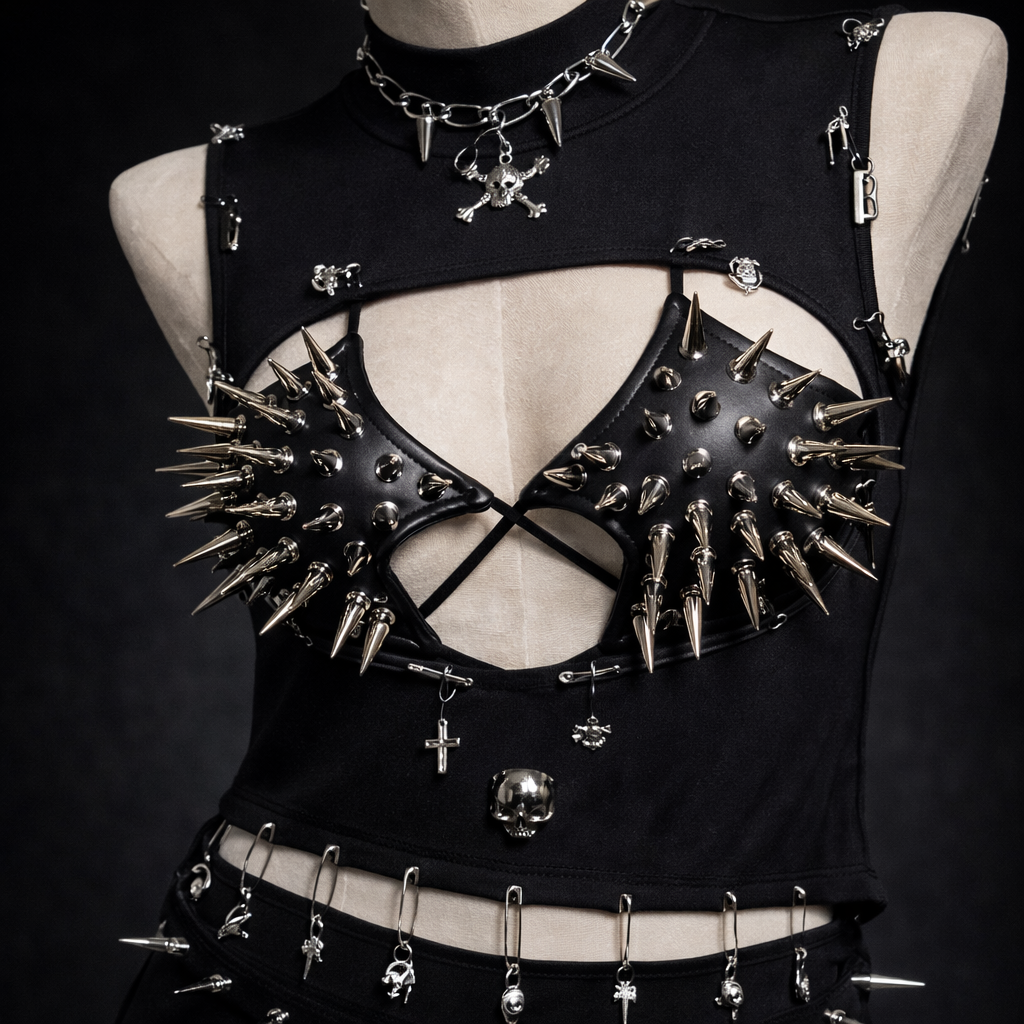 Punkgräfin Y2K Gothic Spike Top Damen – Handmade Fetish Clubwear