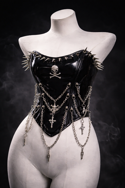 Punkgräfin Bustier Top – Gothic Punk Y2K Skull Tank Velvet Violence