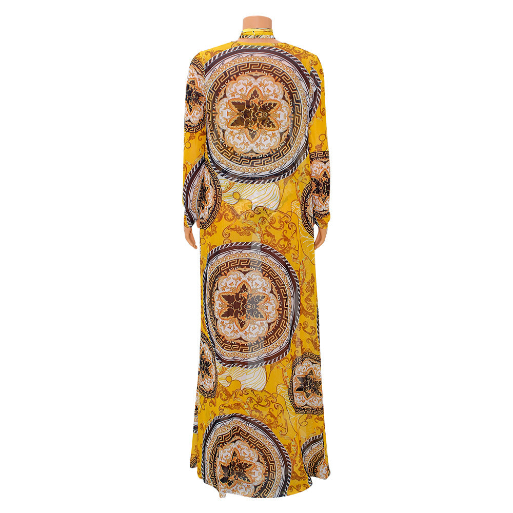 Muschibitch Barock Beachwear Badeanzug Set, Luxury Sexy Hollow Print Long Sleeve Shawl Resort Outfit