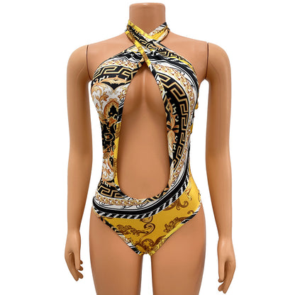Muschibitch Barock Beachwear Badeanzug Set, Luxury Sexy Hollow Print Long Sleeve Shawl Resort Outfit