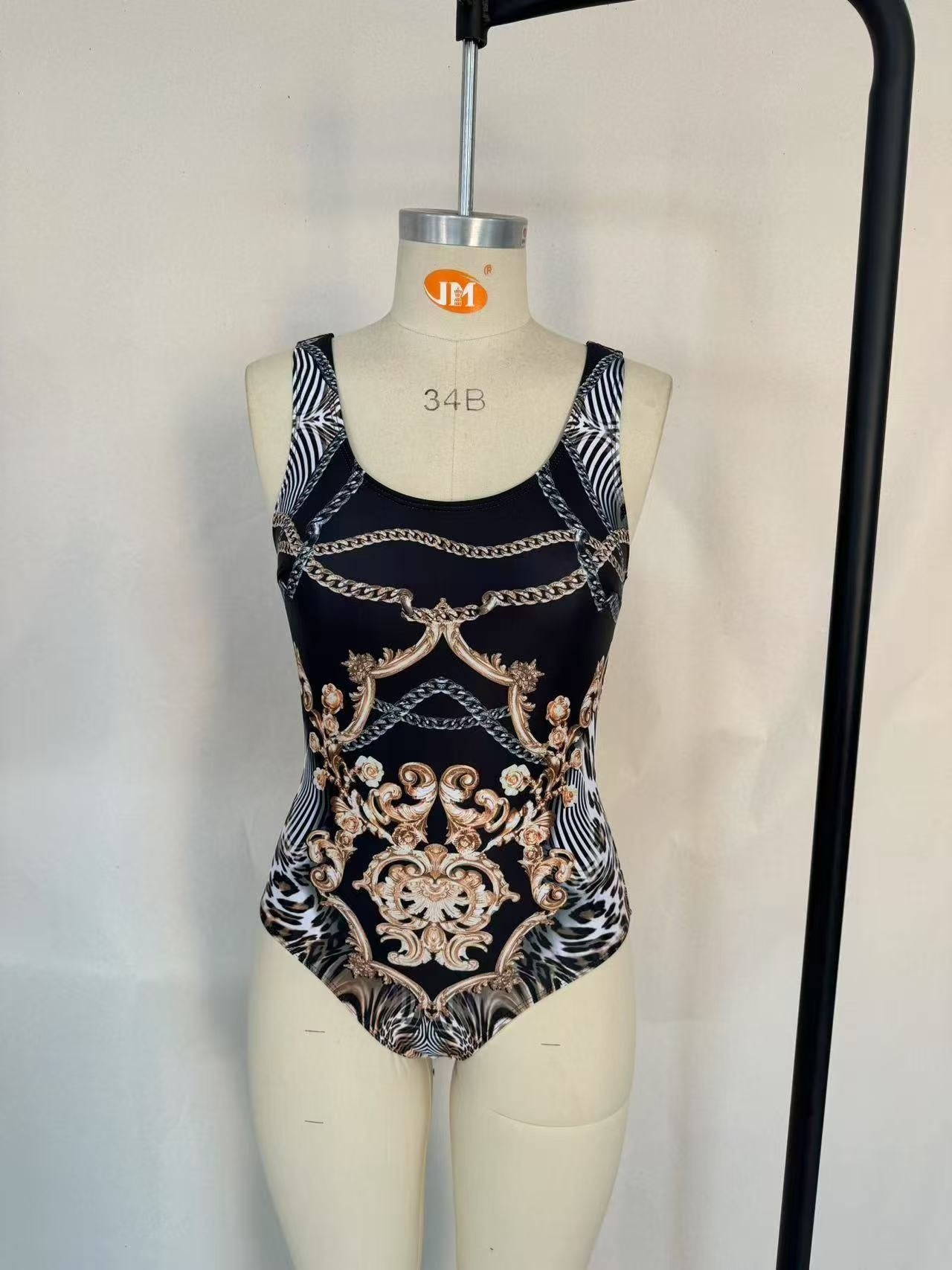 Muschibitch Badeanzug Monokini mit opulente goldene Ornamentik im Barock-Look
