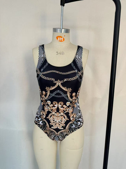 Muschibitch Badeanzug Monokini mit opulente goldene Ornamentik im Barock-Look