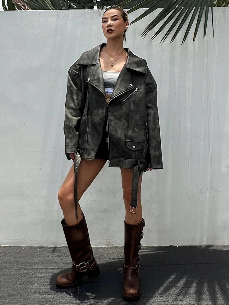 Punkgräfin Rebel Vegan Leather Biker Jacket – Oversized Gothic Lederjacke