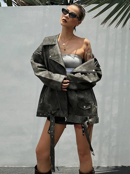 Punkgräfin Rebel Vegan Leather Biker Jacket – Oversized Gothic Lederjacke